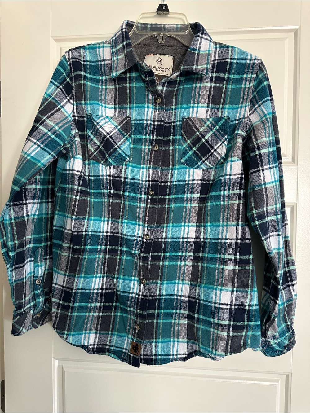 Legendary Whitetails Teal, Charcoal Grsy & White Plaid Flannel Shirt